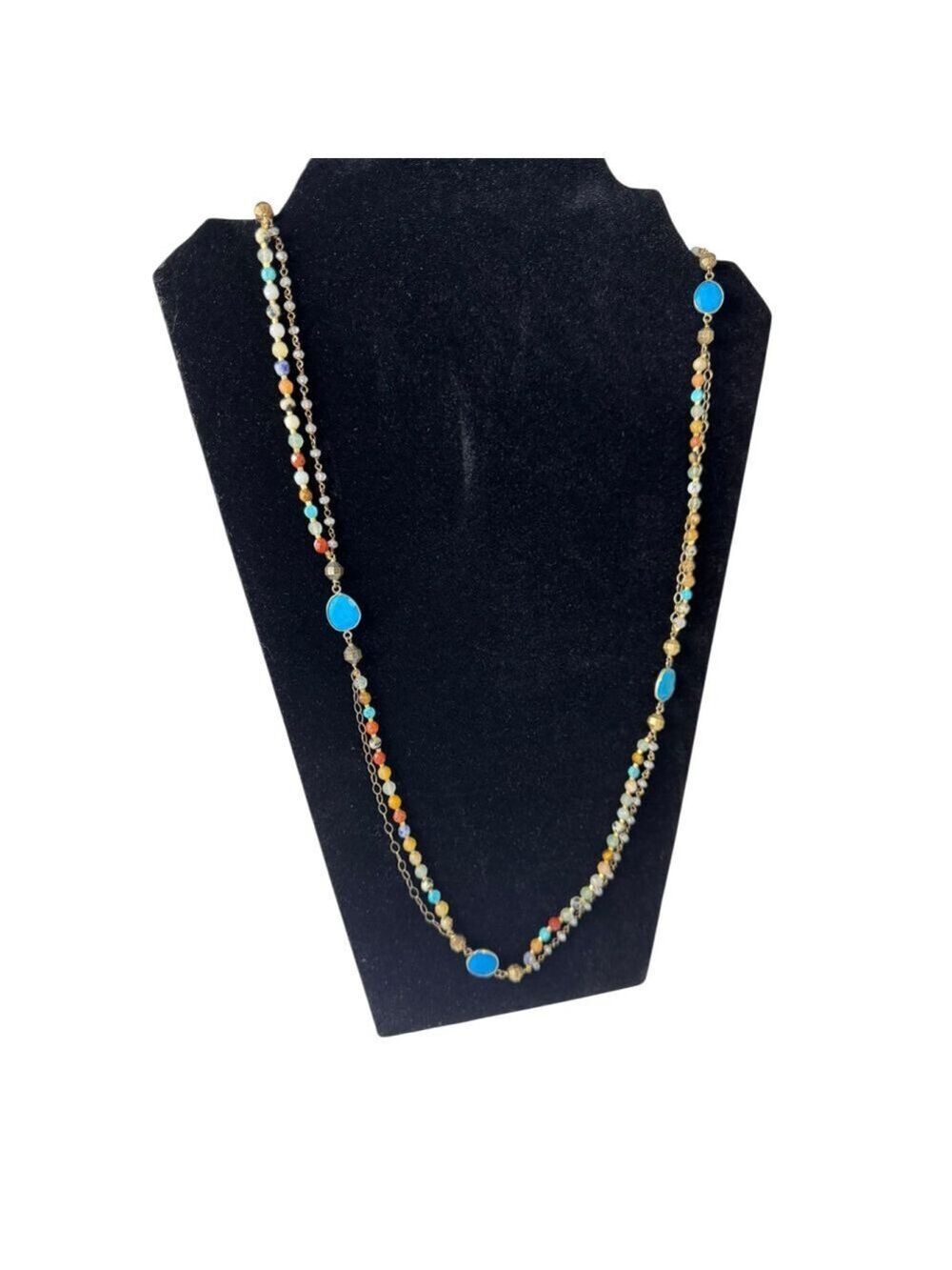 Colleen Lopez Gold Turquoise Beaded Long Necklace One Size